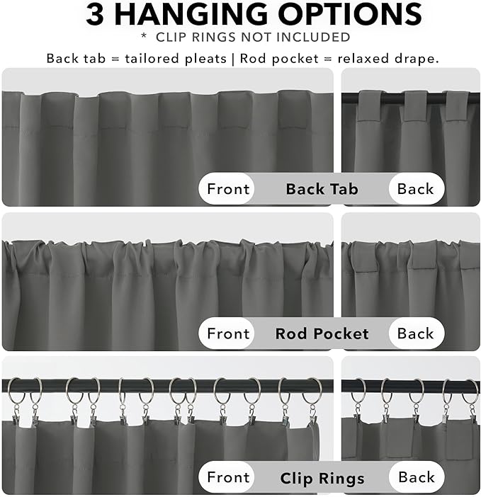 Deconovo Blackout Curtains, Thermal Insulated, W70 x L95 2 Panels, Back Tab, Machine Washable, Room-Darkening Drapes for Bedroom/Living Room Light Grey