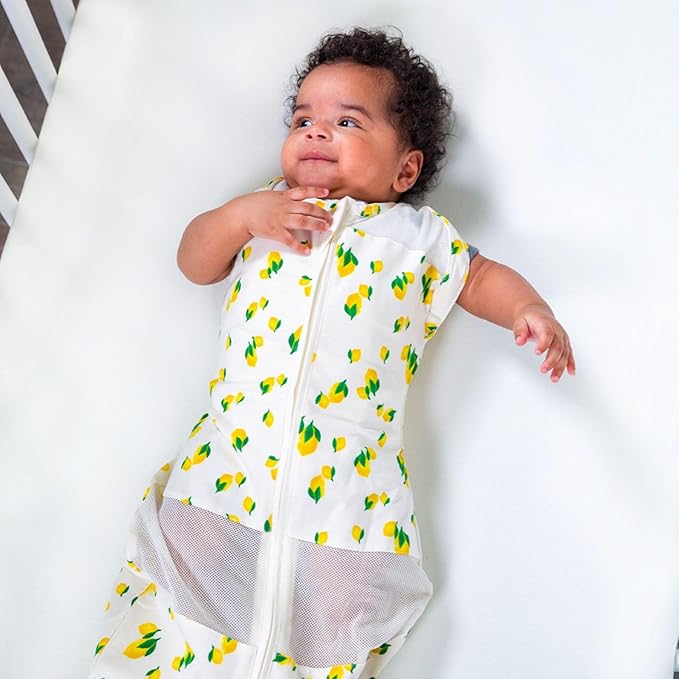 Happiest Baby Sleepea 5-Second Swaddle - Organic Cotton Baby Swaddle Blanket - Doctor Designed Promotes Healthy Hip Development (Ivory Lemons, Medium)