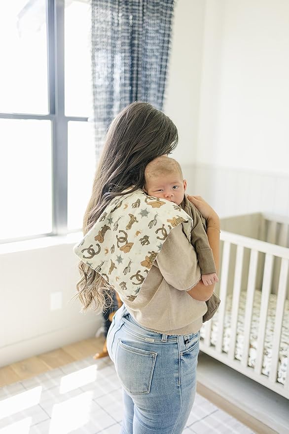 Mebie Baby Burp Cloths, Outlaw Cowboy, Muslin Burp Cloth Set for Spit Up, Drool, and More, Boho Burp Cloths for Baby Boy and Girl, Baby Must Haves for Registry Lists and Gifts for Newborns