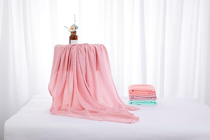 Muslin Swaddle Blankets for Baby Boys and Girls, 4-Pack Breathable and Skin-Friendly Receiving Blanket Wrap, Baby Essentials, Registry & Gift, 47 x 47 inches (Solid Serenity Rosy)