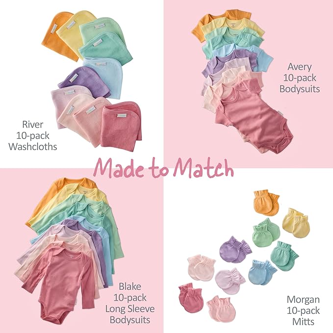 Butterblu Bailey 10-Pack Burp Cloths 100% Organic Cotton Knit for Newborn & Baby Boys & Girls, Sunny Pink Rainbow, One Size