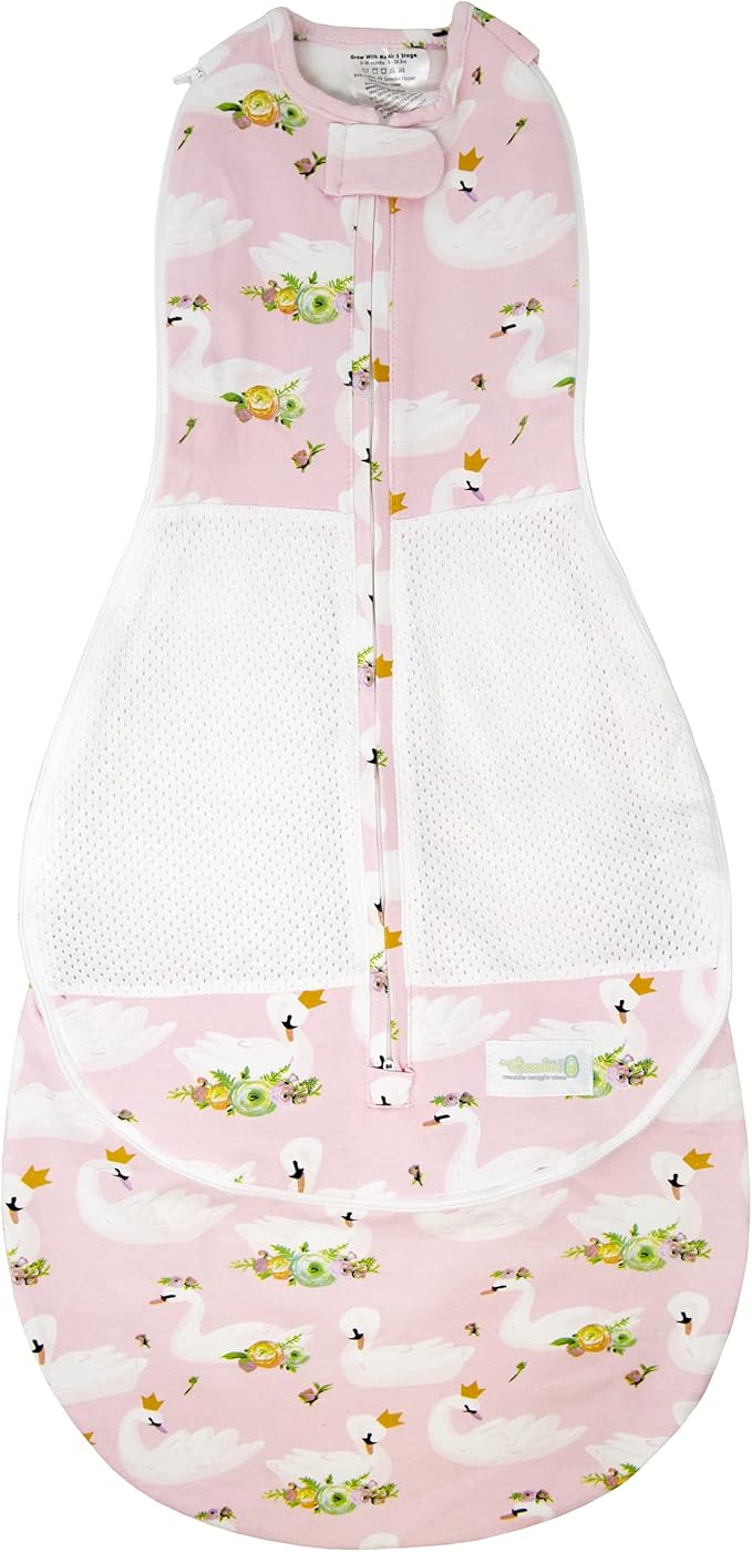 Woombie Grow with Me Air Baby Swaddling Blanket, Convertible Swaddle Fits Babies 0-9 Months, Expands to Wearable Blanket for Babies up to 18 Months, Princess Swan
