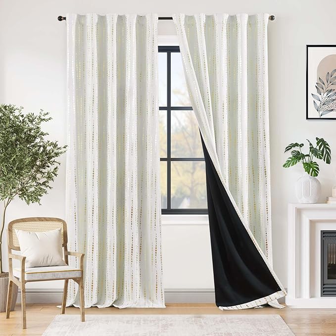 jinchan Boho Curtains 95% Blackout Moon Phases Printed Bedroom Curtains 108 Inch Length 2 Panels Golden on White Drapes Rod Pocket Back Tab Drapes for Nursery Window Treatment