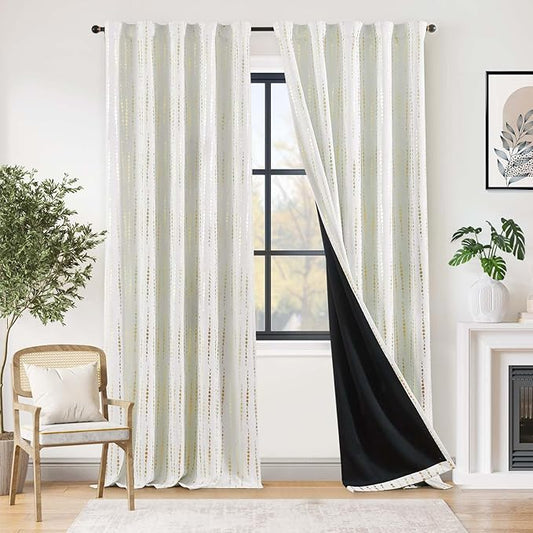 jinchan Boho Curtains 95% Blackout Moon Phases Printed Bedroom Curtains 108 Inch Length 2 Panels Golden on White Drapes Rod Pocket Back Tab Drapes for Nursery Window Treatment