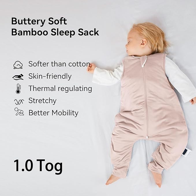 BubblePanda Rayon Made from Bamboo Toddler Sleep Sack with Feet 12-24 Months 1.0 Tog Ultra Soft Toddler Sleeping Sack 1t-2t Sleep Bag Walker Quilted Wearable Blanket with Legs 2-Way Zipper Lightweight