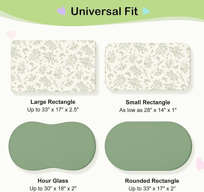 FIOBEE Baby Bassinet Sheets for Girls Boys 2 Pack Waterproof Bassinet Mattress Elastic Fitted Crib Sheets Universal Fit for Hourglass Oval and Rectangle Bassinet Sheet, Green