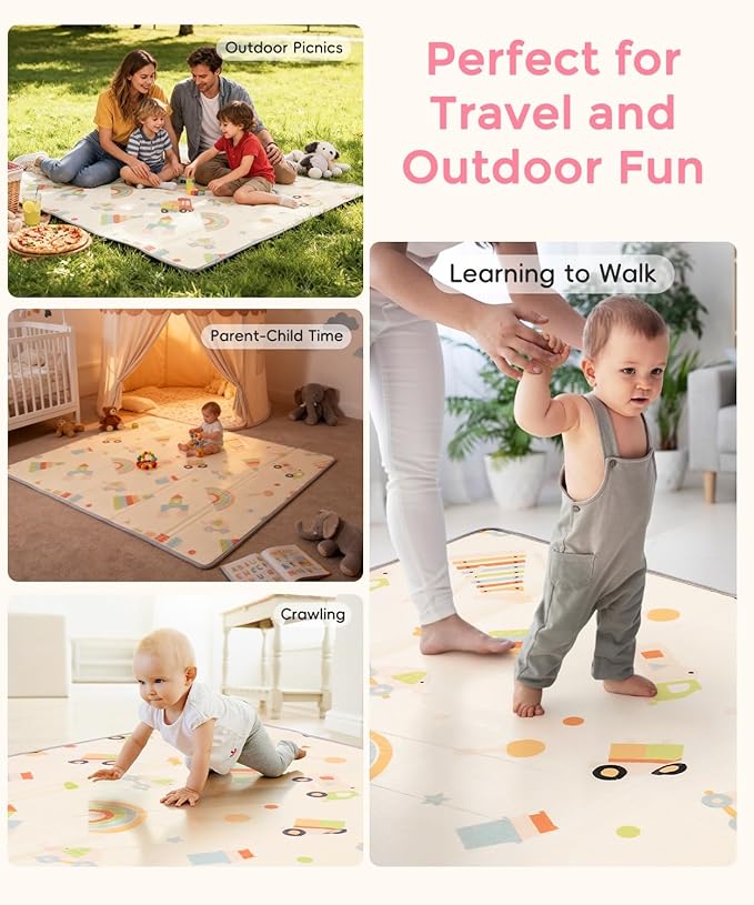 Baby Foam Play Mat 79x71 | 0.8Inch Thick Foldable Baby Foam Playmat | Waterproof Playmat for Toddler Crawling | Reversible XPE Large Floor Playroom Play Mats for Kids