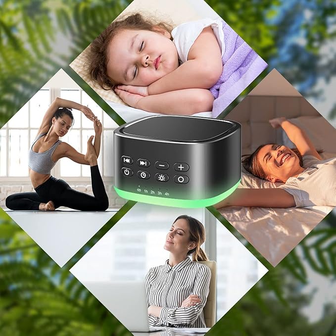 Magicteam White Noise Machine 10 Colors Lights and 25 Soothing Sounds Sleep Sound Machine with 5 Timers with Memory Feature Portable Sound Machine for Baby Adults. (Black)