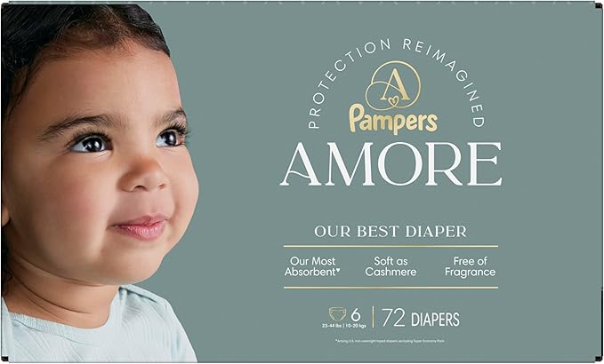 Pampers Amore, Size 6 (23-44 lbs), 72 Count, Our Best Diaper