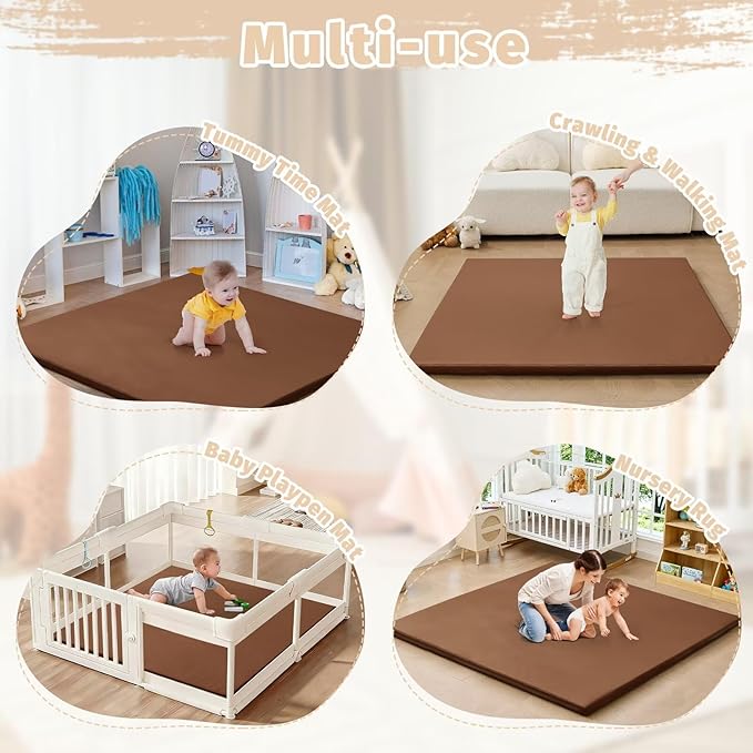Waterproof Baby Play Mat for Floor 1.3" Thick Memory Foam 74 * 50 Cushion Playpen Playmat Tummy Time Nursery Rug Pad Mattress Create Soft & Safe Area for Infants,Toddler,Kids,Chestnut