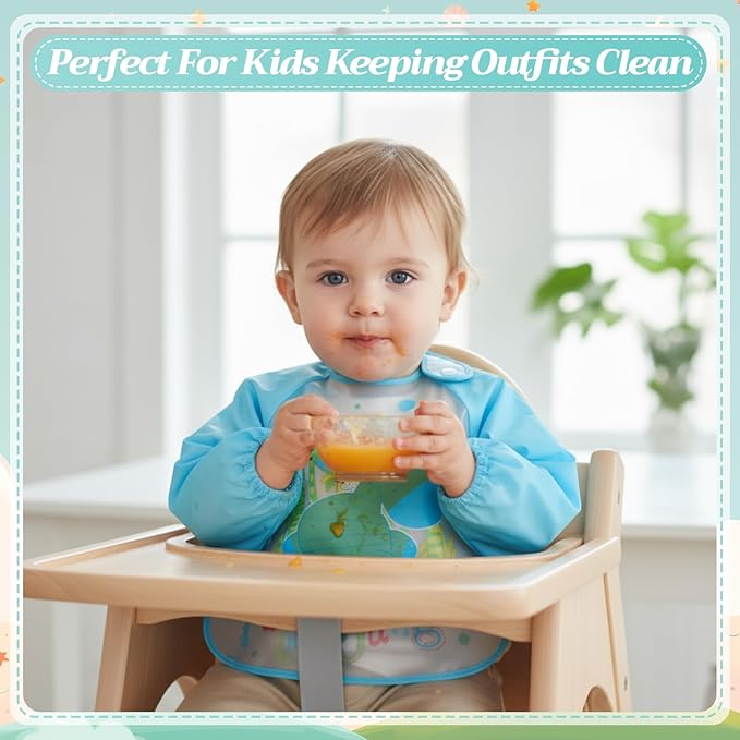 Tarpop Long Sleeve Bibs Infant Smocks Multi Pack Waterproof Soft Sleeved Bibs for Babies Toddler Eating Feeding
