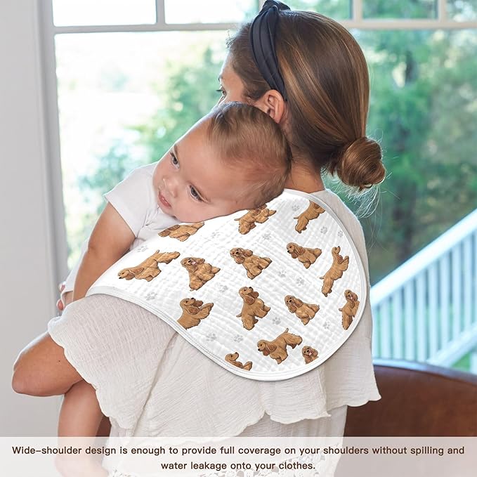 1 Pack Muslin Burp Cloths American Cocker Dogs White Cotton Baby Burp Cloths Ultra Absorbent Soft Thick Burping Cloth for Newborn Must Haves 22x11 Inch