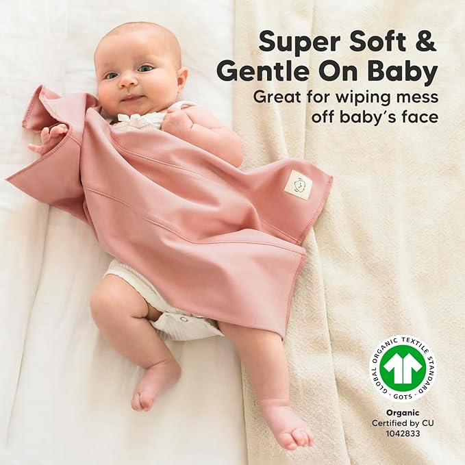 Organic Burp Cloths Baby Boy, Girl - 6-Pack Large 100% Cotton Burping Cloths for Babies, Spit Up Rags, Super Absorbent, Ultra Soft Newborn Rag, Gender Neutral, Machine Washable, Durable (Mauve)