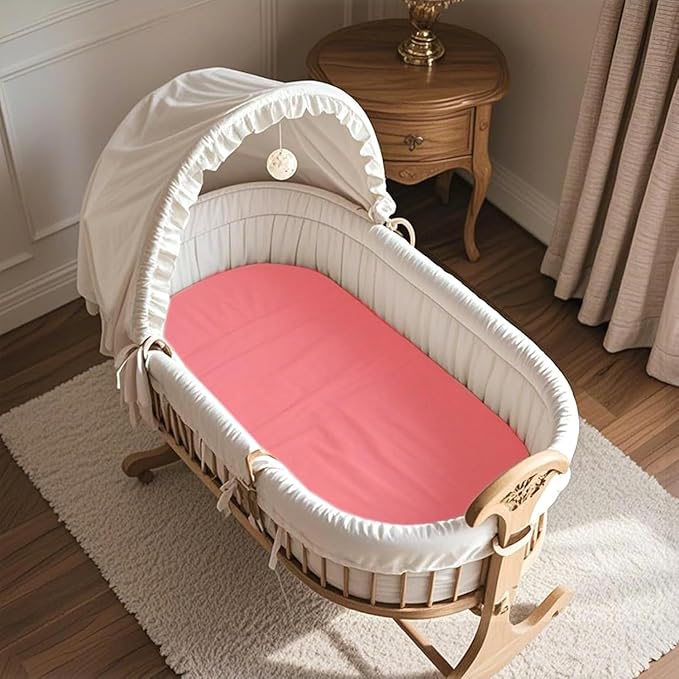 4 Pack Bassinet Fitted Sheets 18" x 30" Fit for Halo BassiNest Swivel Sleeper and 4moms Mamaroo Sleep, Soft and Skin-Friendly, Pink