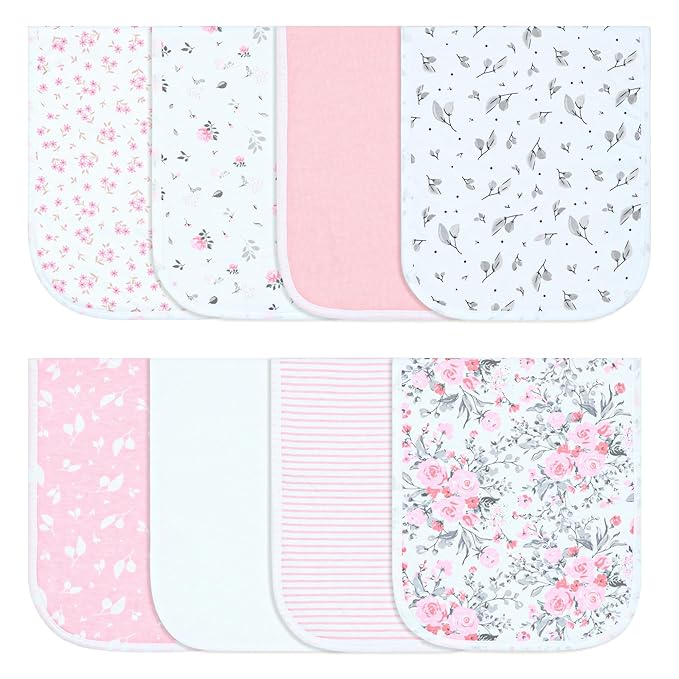 Hakochia Burp Cloths for Baby Boy & Girl Organic Cotton Large Unisex Burp Clothes Extra Absorbent Soft Neutral Burping Rags Spit Up Cloth Sets for Newborns 8 Pack