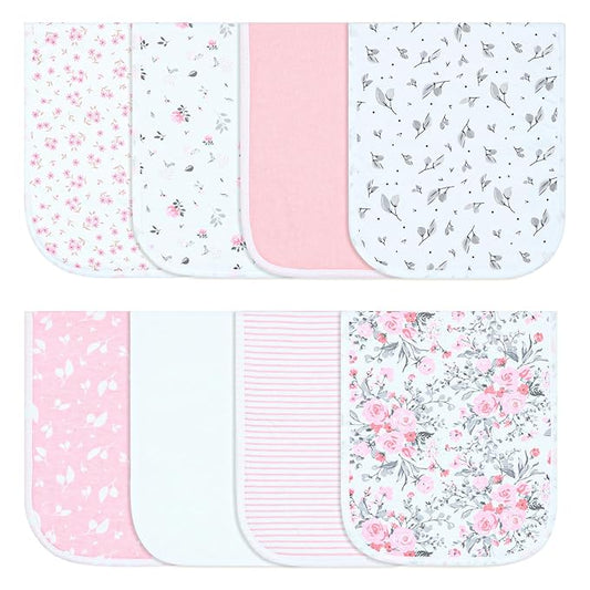 Hakochia Burp Cloths for Baby Boy & Girl Organic Cotton Large Unisex Burp Clothes Extra Absorbent Soft Neutral Burping Rags Spit Up Cloth Sets for Newborns 8 Pack