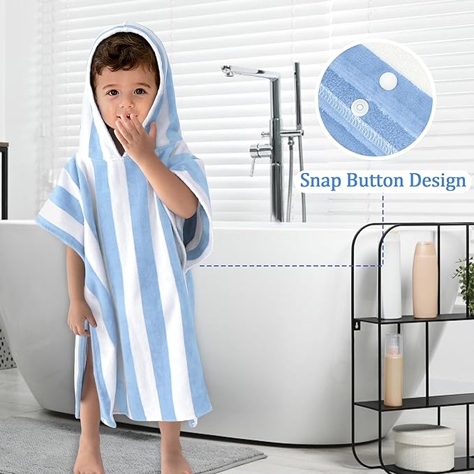 Toddler Poncho Towels with Hood, Oversized (2-4Years,22"X22") Made from 100% Soft Cotton,Absorbent Hooded Towels for Baby Boys,Perfect for Pool | Swimming | Bath | Beach,Light Blue Stripe
