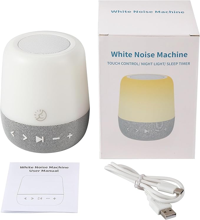 White Noise Machine with 30 Sounds + 18 Colors – Digital Sleep Aid with Amber Night Light for Blue Light Blocking, Touch Control, Rechargeable Battery & Timer for Adults & Babies