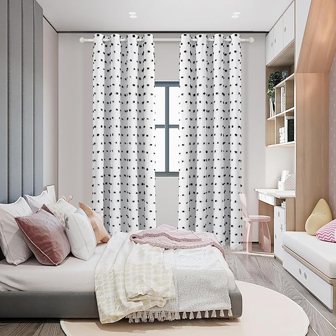 MYSKY HOME 100% Blackout Curtains for Bedroom Total Light Blocking Curtains 95 Inch Extra Long Room Darkening 2 Panels Grommet Sliding Door Privacy Window Drapes with Black Pom Pom Sheer 52" x 95"