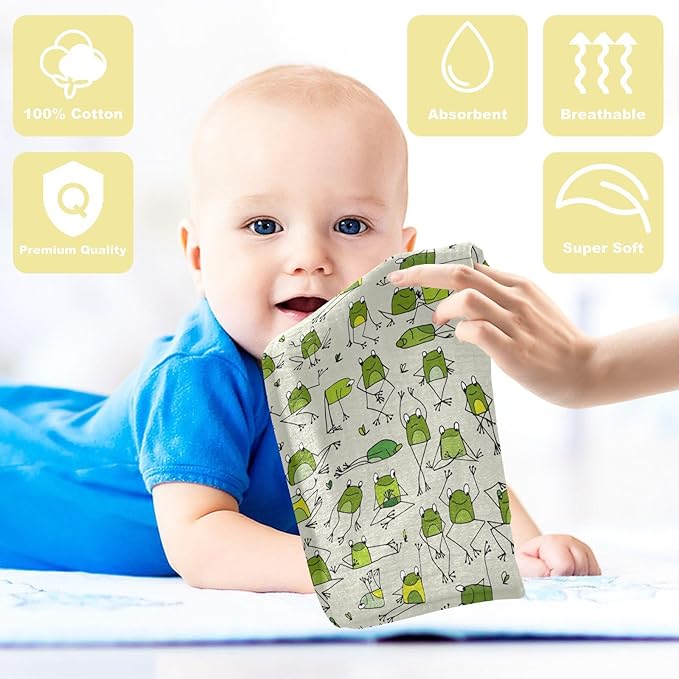 vvfelixl Baby Cotton Washcloths Funny Frogs Infants Bath Towel for Unisex Face Towels for Newborn, Natural Baby Wipes Delicate Skin, 11.8 X 11.8 inch, one sizex5