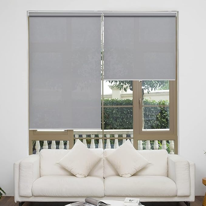 AOSKY Cordless Roller Shades for Windows Light Filtering Shades with 5% Openness Solar Screen Semi Sheer Roller Blinds UV Protection for Office and Home. Easy to Install 37" W x 72" H (Grey)