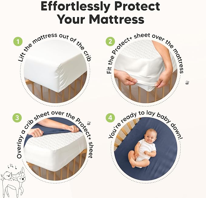 2-Pack Waterproof Crib Mattress Protector Cover Fitted - Quiet Baby Crib Mattress Pad Sheets, 52" x 28" Soft Quilted Cotton Baby Sheet, Machine Washable, Easy Fit, Durable (Cameo/Mavy)