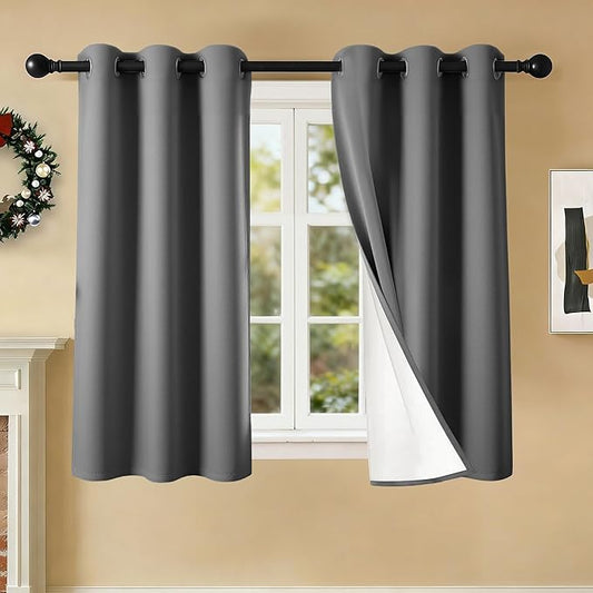 100% Blackout Curtains 54 Inch Length for Bedroom Living Room, Grommet Thermal Insulated Room Darkening Drapes, Light Blocking Window Treatment Decor, 2 Panels, 37x54, Charcoal Grey