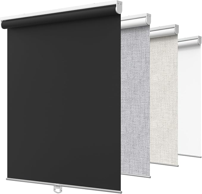 GENIMO 100% Blackout Roller Window Shades, Window Blinds Cordless with Thermal Insulated, UV Protection Fabric, Mini French Door Blinds for Home, Office, Bedroom, Easy to Install, Black, 34" W X 72" H