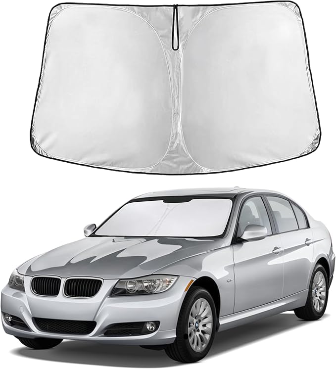 EcoNour Windshield Sun Shade Compatible for BMW 3 Series 2006-2011 Front Window Sunshade Foldable Sun Visor UV & Heat Blocking Protection