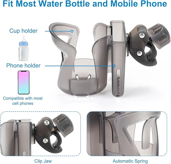 Accmor 2-in-1 Walker Cup Holder with Phone Holder, Wheelchair Cup Holder, Rollator Cup Holder, Cup Phone Holder for Walker, Wheelchair, Rollator, Mobility Scooter