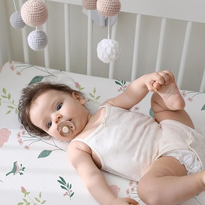 Little Grape Land Waterproof Crib Sheets for Boys Girls, Soft and Breathable Waterproof Baby Crib Sheets 52"x28", Crib Mattress Sheets Neutral for Standard Crib and Toddler Bed Mattress (Bunny)