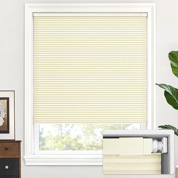 LazBlinds Cordless Cellular Shades, No Tools No Drill Light Filtering Honeycomb Shades Pleated Blinds for Windows, 42.5'' W x 48'' H, Cream