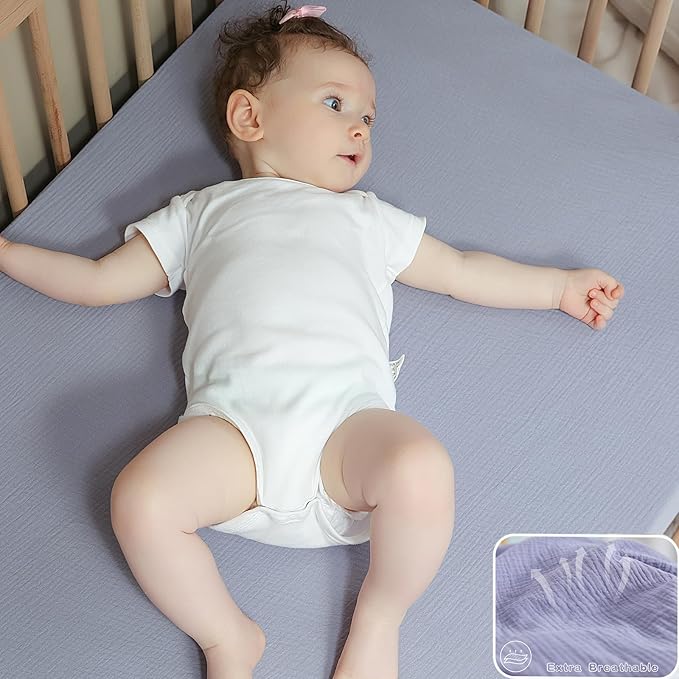 Muslin Neutral Crib Sheets for Boys & Girls 2 Pack Blue Set 28"x 52" Rutiwa Soft Breathable Baby Sheets for Crib Organic Cotton Fitted Sheets for Toddler Bed & Standard Crib Mattress Boho Style