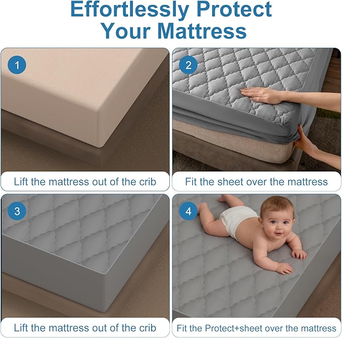2Pack Waterproof Crib Sheets- Cotton 24X38 Fitted Crib Sheets Crib Mattress Protector Sheets,Soft Bed Sheets,Washable Little Bed Sheets,Neutral for Boy,Girl,Toddler (Gray, 24X38inch)