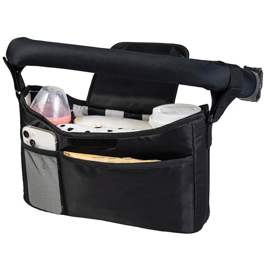 Tiny Twinkle Universal Stroller Organizer with Adjustable Strap | Waterproof Stroller Caddy Fits Baby Jogger, Nuna, Donna and Bugaboo Strollers (Black Checkers)