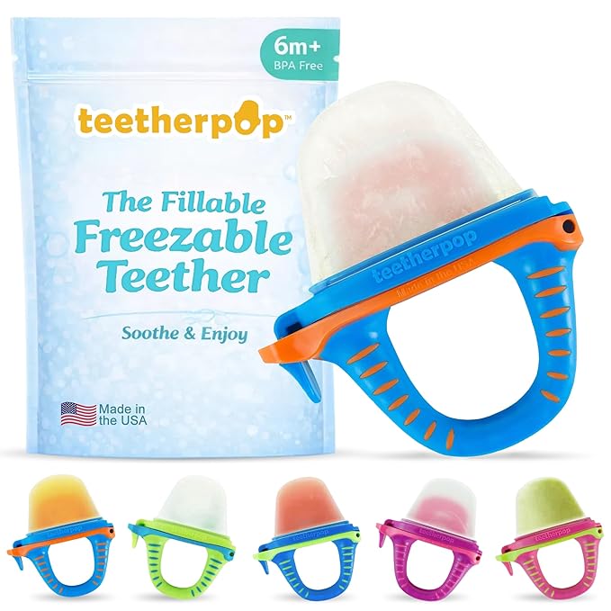 Teetherpop Fillable Freezable Teether for Babies - Breastmilk Popsicle Molds for Teething with Spill-Proof Sippy Slits – Freezable Baby Fruit Feeder Pacifier, Liquids & Purées, Cooling Teething Relief