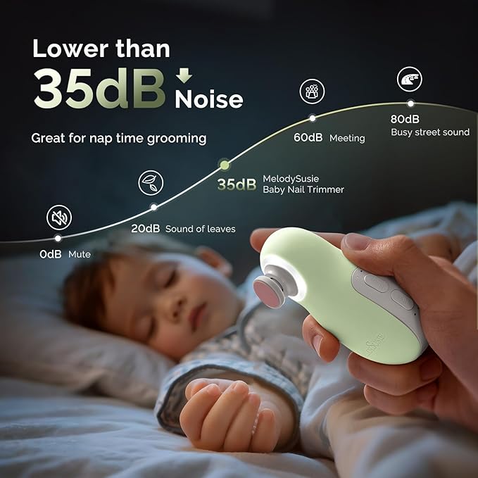 MelodySusie Baby Electric Nail File Kit, PC20F Magnetic Rechargeable & Safe Nail Trimmer with Night Light, Quiet Operation for Newborns, Infants, Toddlers, Gentle Nail Care Clipper, Green