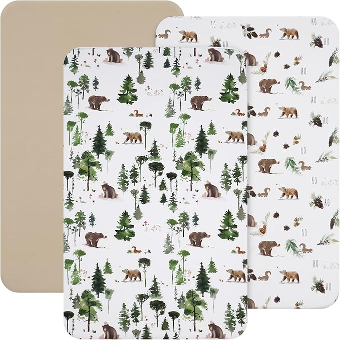 david's kids 3 Pack Mini Crib Sheets, Soft Breathable Premium Pack N Play Sheets for Baby Boys Girls Neutral, Playard and Mini Crib Mattresses, Woodland Animals