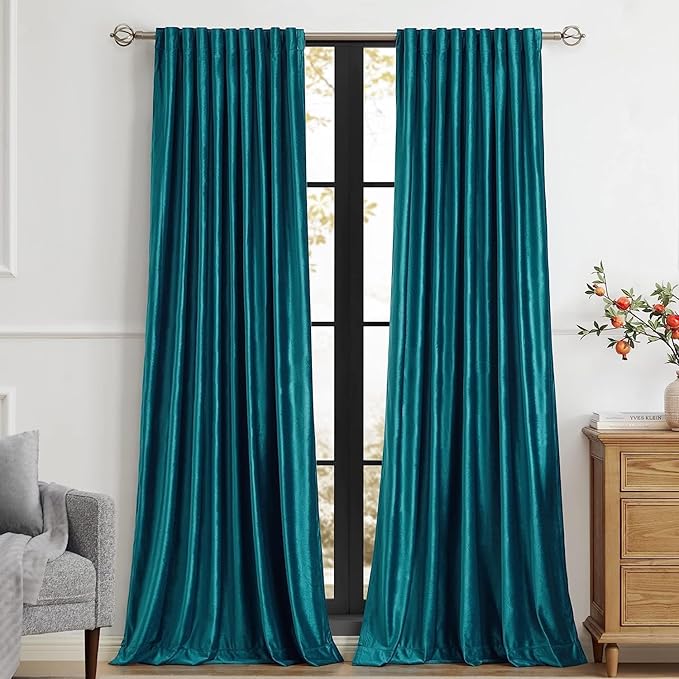 PRIMROSE Teal Velvet Curtains 120 inch Long for Living Room,Set of 2 Panels Blackout Rod Pocket Back Tab Window Treatment Room Darkening Heavy Decorative Curtains Drapes for Bedroom
