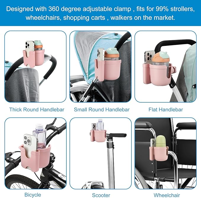 Accmor 2-in-1 Walker Cup Holder with Phone Holder, Wheelchair Cup Holder, Rollator Cup Holder, Cup Phone Holder for Walker, Wheelchair, Rollator, Mobility Scooter
