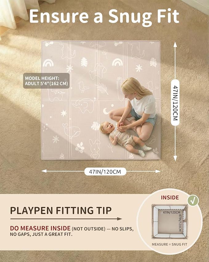 Baby Play Mat, 50 x 50 Inch Foldable Play Mats for Babies and Toddlers, Waterproof & Anti-Slip Portable Baby Floor Mat for Playpen with Travel Bag