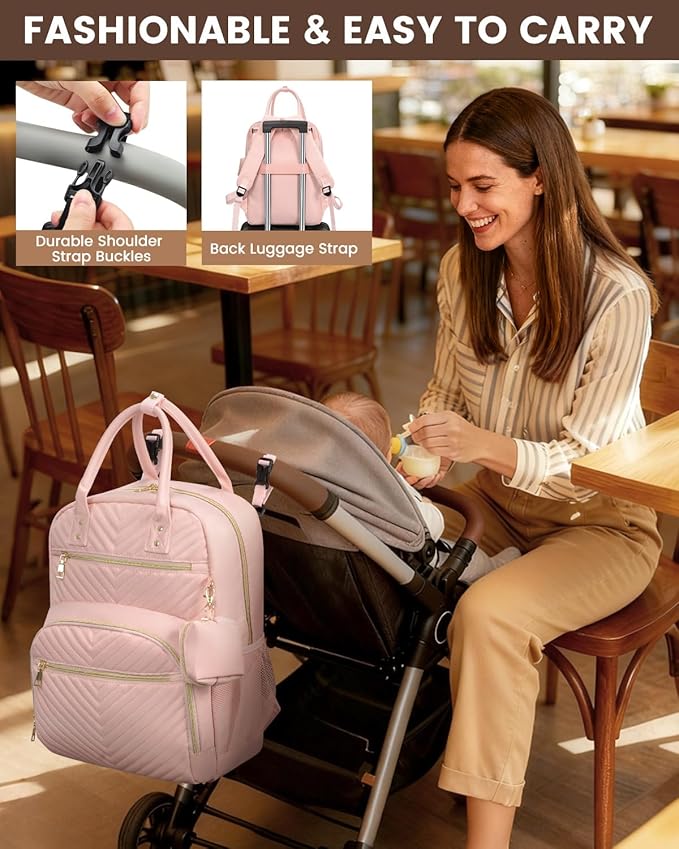 Diaper Bag Backpack,Baby Essentials Diapers Bag with Pacifier Case,Multipurpose Stylish Large Capacity Travel Backpack for Baby Girl/Boy(M-Pink)
