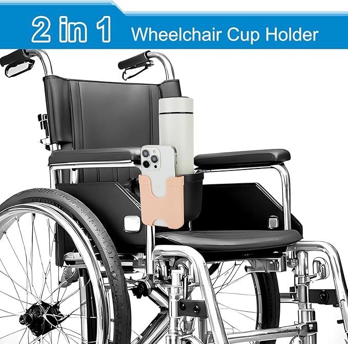 Accmor 2-in-1 Walker Cup Holder with Phone Holder, Wheelchair Cup Holder, Rollator Cup Holder, Cup Phone Holder for Walker, Wheelchair, Rollator, Mobility Scooter