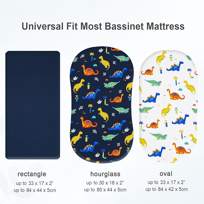 david's kids 3 Pack Bassinet Sheets, Ultra Soft Breathable Comfortable Baby Sheet Set for Boys Girls Neutral, Univeral Fit for Most Cradle and Bassinet Mattress, Dinosaur