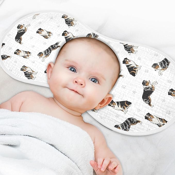 Qinllo 2 Pack Muslin Burp Cloths Bernedoodle Dogs Paw White Cotton Baby Burp Cloths Ultra Soft Burping Cloth Absorbent Spit Up Rags for Newborn Boys Girls 22x11 Inch
