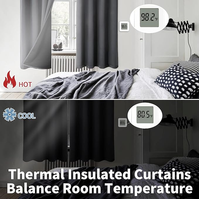 BGment Short Blackout Curtains 30 Inch Length 2 Panels, Thermal Insulated Total Light Blocking Curtains for Bedroom, Grommet Window Drapes with Thick Black Liner, 42 Inch Wide Each Panel, Dark Grey
