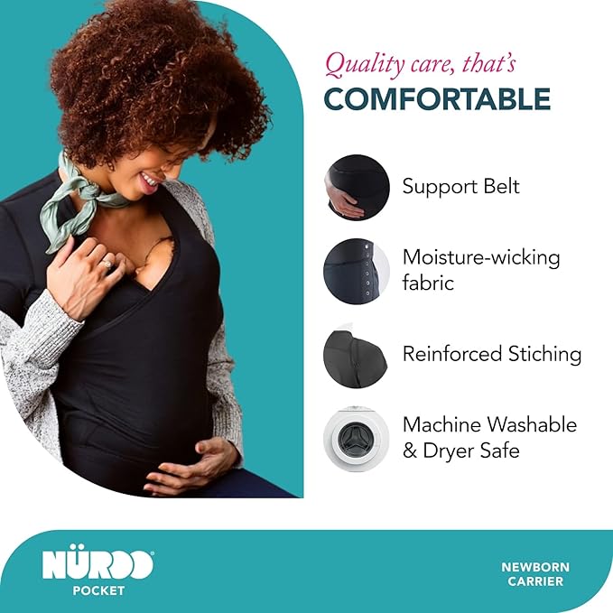 Brownmed Pocket Skin-to-Skin Baby Carrier Shirt for Mom & Newborn - Full-Coverage Baby Wrap Carrier - Black - 2XL