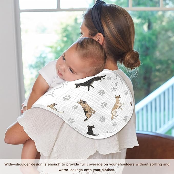 Qinllo 2 Pack Muslin Burp Cloths German Dogs Paw White Cotton Baby Burp Cloths Ultra Absorbent Soft Thick Burping Cloth for Newborn Babies 22x11 Inch