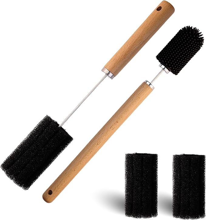 Mektler Baby Bottle Cleaner Brush Set Long Handle Silicone and Sponge Cleaning Brush for Beer Bottles, Cups, Wine Glasses, Coffee Mugs, Tumblers, Thermos,Replaceble Brush Head (4-Pack)