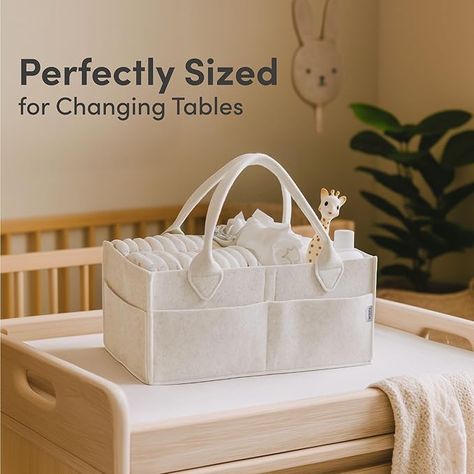PUTSKA Baby Diaper Caddy Organizer - Nursery Storage Basket for Diaper Station, Baby Basket Shower Gift List and Registry Must-Have, Newborn Essentials, Nursery Decor for Boy or Girl - White, Regular